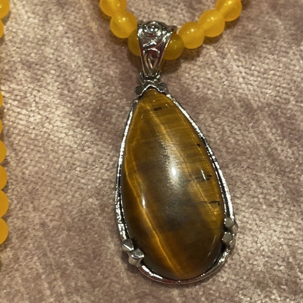 Genuine South African Tiger’s Eye Pendant Necklace Yellow Real Quartzite